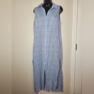 cloth & stone Blue Button Front Shirt Dress sz M